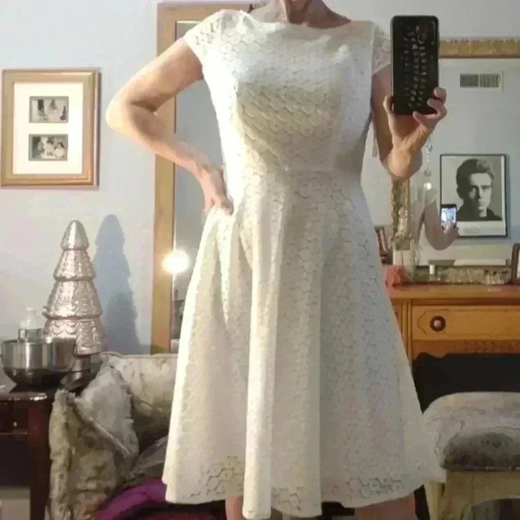 NWT Womens Sz 6 Black Label by Evan Picone White Lace Fit & Flare Dress no belt - Picture 6 of 9